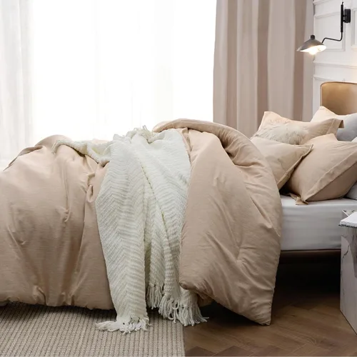Miniatura 245 de Bedsure Juego de edredón Twin/Twin XL, ropa de cama suave beige para todas las estaciones, juego de cama teñido catiónico, 2 piezas, 1 edredón