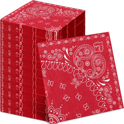 Miniatura 12 de Teling Servilletas tipo bandana de 2 capas desechables con estampado de cachemira a granel para fiesta temática de vaquero occidental