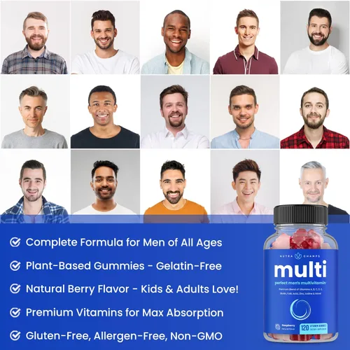 Miniatura 5 de NutraChamps Multivitamínico para hombres mayores de 14 años Gomitas multivitamínicas para hombre, 120 unidades Vitaminas A, B, C, D, E, biotina