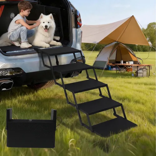 Miniatura 8 de Escalones para perros para automóvil, camión, SUV, rampas para perros con superficie de alta tracción, escaleras portátiles impermeables para perros