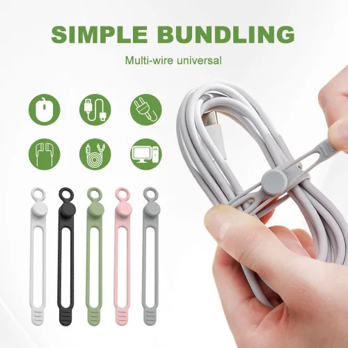 Miniatura 5 de Organizador de cables de datos, organizadores de auriculares de silicona actualizados 2026, bridas de cables de silicona, organizador de cables