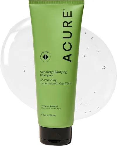 Acure Curiously Clarifying Shampoo - Champú limpiador y aclarante para mujeres y hombres, desintoxicación del cuero cabelludo para la acumulación de