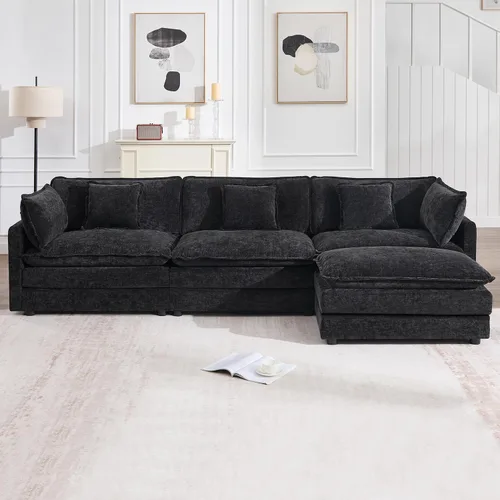 Miniatura 21 de Sofá modular modular con otomano: sofá moderno en forma de L de 76.7 pulgadas, cómodo sofá biplaza, sofá de 3 plazas de felpilla con almohada