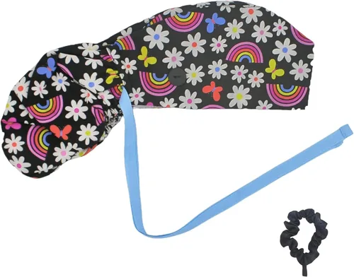 Miniatura 26 de Gorra médica con interior sedoso, gorro de algodón con banda para el sudor y botones, cola de caballo ajustable
