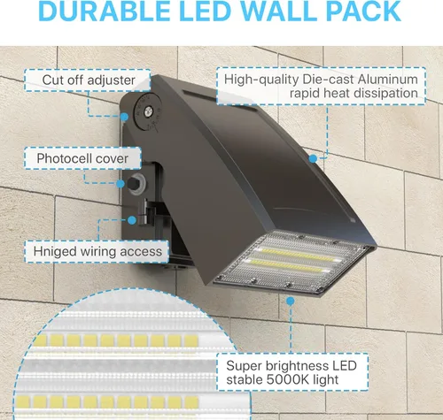 Miniatura 4 de HYPERLITE Paquete de Pared LED 40W: 5000K ETL Listado con Fotocélula de Anochecer al Amanecer Iluminación de Seguridad Comercial - Luz de Pared