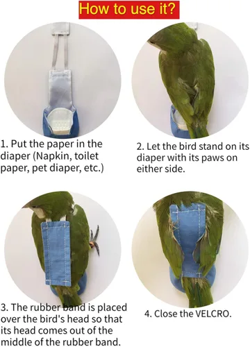 Miniatura 6 de Trajes y pañales de vuelo de aves Poli(L) - Reutilizables, impermeables, suministros para pájaros para mascotas