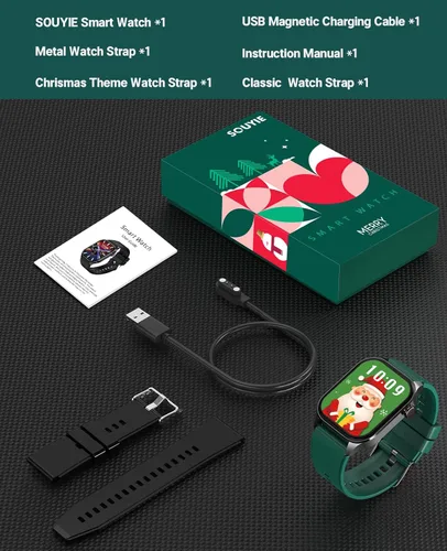 Miniatura 8 de SOUYIE Reloj inteligente con tema navideño 2025 para hombres y mujeres, Android iPhone, con llamada Bluetooth (respuesta/hacer llamada), rastreador