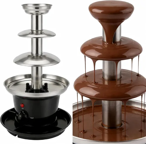 Miniatura 8 de Máquina de fuente de chocolate de 3 niveles con plato de fruta, fuente de fondue de chocolate para fiestas, entretenimiento en el hogar, diseño