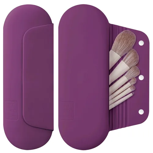 Miniatura 22 de AGIKET Soporte de silicona para brochas de maquillaje, bolsa de cosméticos de viaje: soporte suave y portátil para brochas cosméticas faciales