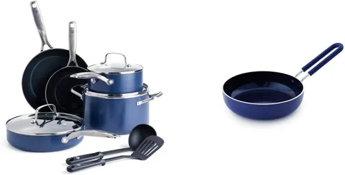 Blue Diamond Cookware - Juego de ollas y sartenes antiadherentes de cerámica saludable, sin PFAS, apto para lavavajillas, apto para horno, mini