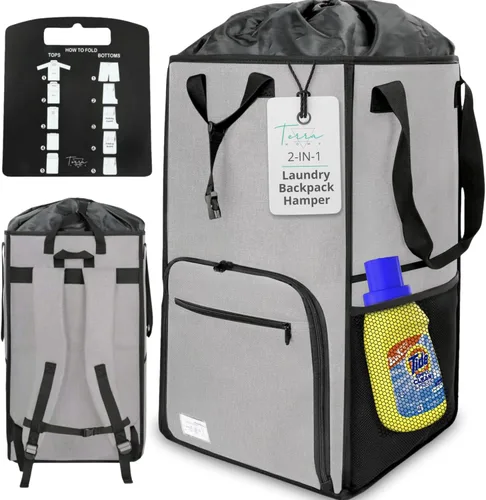 Miniatura 8 de TERRA HOME College Essentials - Mochila de lavandería de tamaño de viaje, portátil, duradera, plegable, bolsa de lavandería con bolsillos para Negro