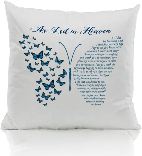 ZJSYXXU Funda de almohada conmemorativa de Butterfly As I Sit in Heaven and I Watch You Everyday Poem de 18 x 18 pulgadas, decoración para el hogar,