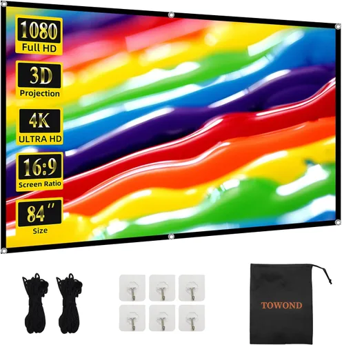TOWOND Pantalla de proyector de 84 pulgadas, pantalla de proyección plegable y sin arrugas 16:9 HD 4K Pantalla de películas portátiles para cine en