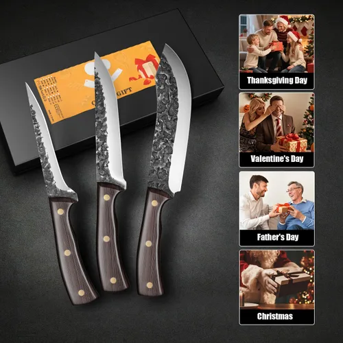 Miniatura 9 de Juego de cuchillos de chef, 3 piezas, cuchillos de cocina profesionales, juegos de cuchillos de carnicero afilados, cuchillo de filete de acero