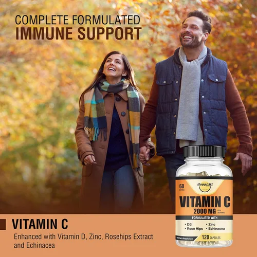 Miniatura 5 de Vitamina C 2000 mg por porción con zinc 40 mg y vitamina D3 5000 UI - Extracto de equinácea y rosa mosqueta - 120 cápsulas veganas, suministro