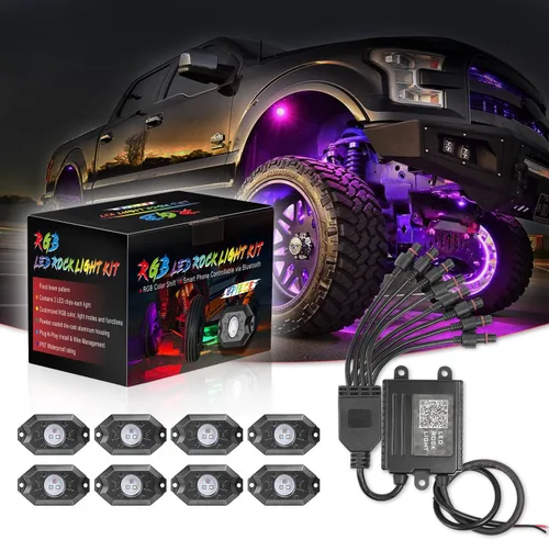 Miniatura 10 de SWATOW - Juego de luces de neón de 4 x 4 pulgadas, luces de roca RGB LED, luces subterráneas con control Bluetooth, luces multicolor para ruedas