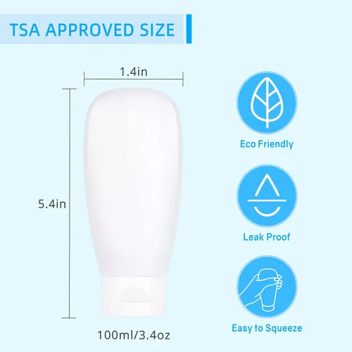Miniatura 3 de Conjunto de botellas de viaje aprobadas por la TSA para artículos de tocador, kit de contenedores de tamaño de viaje 4 paquetes portátiles a prueba