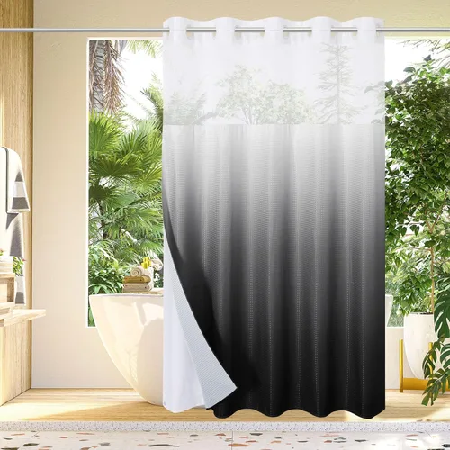 Miniatura 22 de Gibelle: cortina de ducha pequeña para baño de 36x74, cortina de ducha de punto gofre con juego de forro de tela a presión, no necesita ganchos