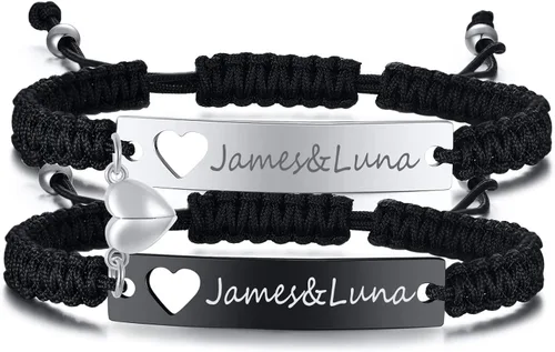XUANPAI - Pulseras personalizadas hechas a mano con cuerda trenzada y placa de identificación para parejas, para mujeres, hombres, amistad, etc