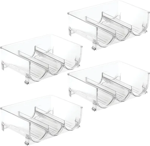 Miniatura 9 de mDesign - Organizador de almacenamiento de 3 botellas apilable independiente de plástico - Estante organizador para agua, vino y bebidas