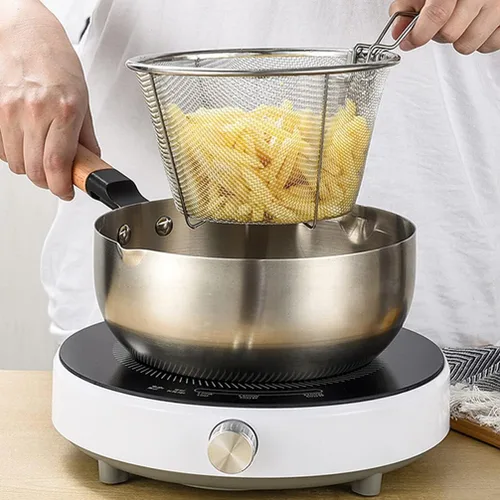 Miniatura 2 de YARNOW Cesta plegable de acero inoxidable de 10.23 pulgadas con mango largo ergonómico para freír profundamente el aceite y colar alimentos
