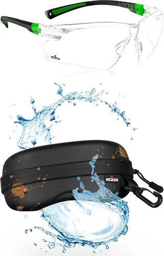NoCry Gafas de seguridad transparentes para hombres y mujeres; gafas ligeras con marcos ajustables y agarres antideslizantes y funda de gafas de