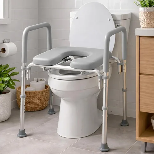 Ultimate - Asiento de inodoro elevado con asas, acolchado, reposabrazos, altura ajustable, asiento de inodoro elevado premium para seguridad de baño