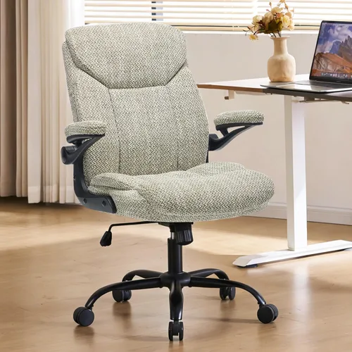 Miniatura 11 de Silla ergonómica de escritorio para oficina en casa, silla ejecutiva de tela cómoda con reposabrazos abatibles, silla de computadora de altura Gris