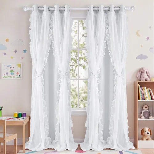 Miniatura 42 de PONY DANCE Cortinas con Volantes de Doble Capa con Superposición Transparente, Decoración Elegante para Ventanas de Diseño Rústico Francés de Campo