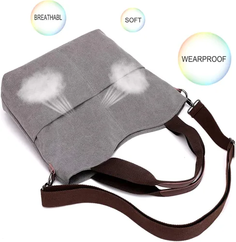 Miniatura 8 de DOURR Hobo - Bolsos cruzados de lona para mujer, bolso cruzado de moda de algodón