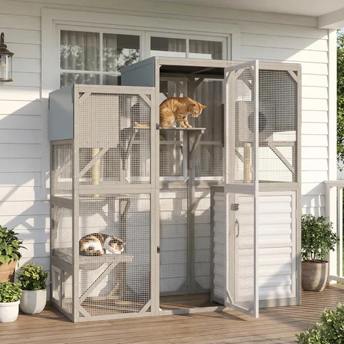 Miniatura 14 de Cercado Catio grande de 118" para gatos al aire libre, recintos para patio de gatos resistentes a la intemperie para múltiples gatos, jaula exterior