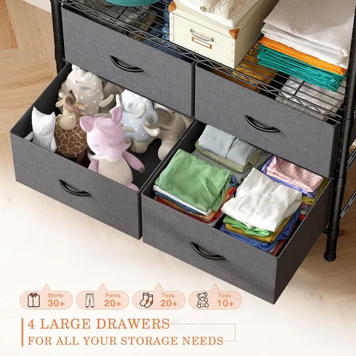 Miniatura 2 de Raybee Perchero con 4 cajones y estantes, perchero resistente para colgar ropa, portátil, resistente y duradero, negro