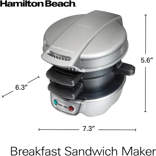 Miniatura 8 de Hamilton Beach Sandwichera de desayuno con anillo para cocinar huevos, ingredientes personalizables, perfecto para muffins ingleses, croissants