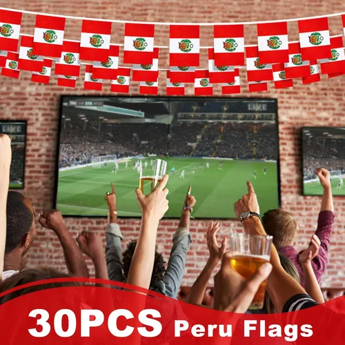 Miniatura 5 de Banderín de bandera de Perú, mini banderas peruanas pequeñas, decoración nacional de país para escuela, fiesta, eventos deportivos, festival