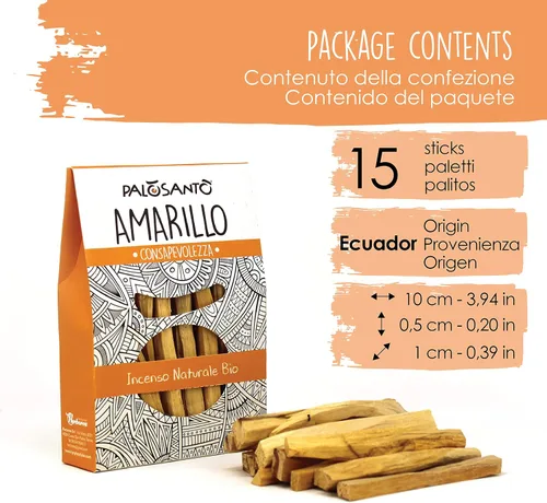 Miniatura 2 de Palo Santo Amarillo - Varillas de incienso Bursera Graveolens, 15 varillas, 3.9 in / 3.94 pulgadas, para uso doméstico con fragancias