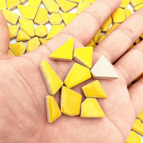 Miniatura 2 de Azulejos de mosaico de cerámica irregulares de 1.1 libras, piezas de mosaico, piedras para hacer mosaicos, manualidades, pasatiempos, artes, Amarillo