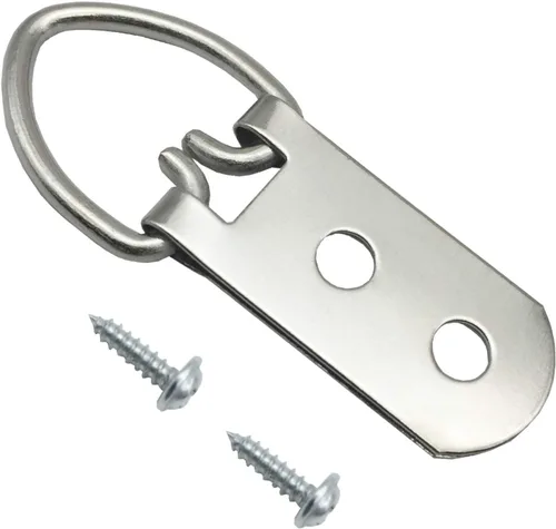 Paquete de 20 ganchos de acero con anillo en D resistentes con tornillos, marcos de fotos, doble agujero, cierre de fotos, soluciones para colgar