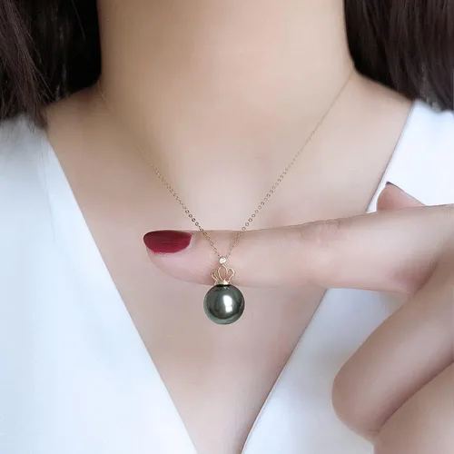 Miniatura 6 de Collar de perlas negras de Tahití para mujer, joyería fina redonda AAAA+ perlas de 0.394 pulgadas (0.394 in), collar con colgante de perlas, regalo