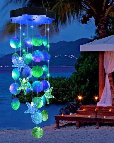 Toodour Campanillas de viento solares para exteriores, conchas, regalos de luz para mamá, abuela, mujeres, esposa, niñas, luz móvil decorativa solar