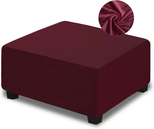Miniatura 17 de NeColorLife Funda otomana cuadrada de terciopelo para otomana, funda gruesa y elástica para reposapiés (tamaño pequeño, marrón)
