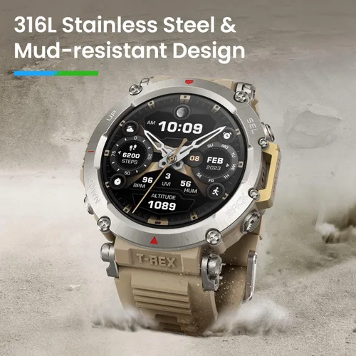 Miniatura 5 de Amazfit T-Rex - Reloj ultra inteligente de 1.77 pulgadas para hombre, batería de 20 días, apnea de 98.4 ft, GPS de doble banda, resistente al barro