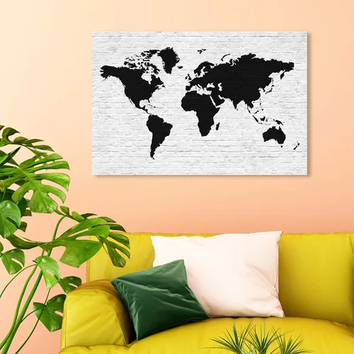 Miniatura 3 de The Oliver Gal Artist Co. Maps - Lienzo decorativo para pared, diseño de ladrillo limpio Mapamundi, decoración del hogar, 36 x 24 pulgadas, negro