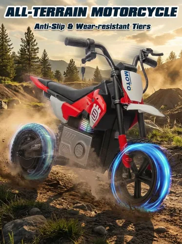 Miniatura 6 de Motocicleta eléctrica para niños de 5 a 10 años, 24V 200W Moto de cross eléctrica de mayor velocidad, motocicleta montable para niños con Rojo