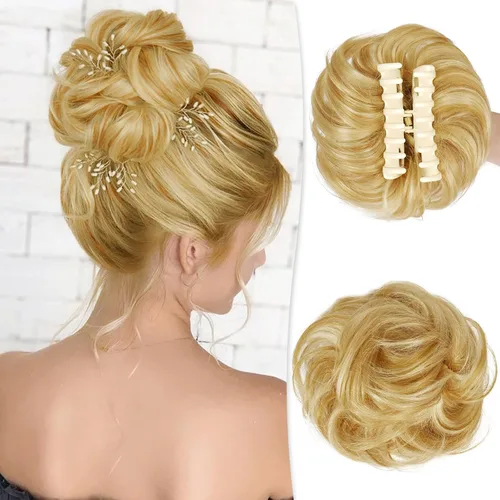 Miniatura 19 de RUWISS Pinza de Garra Moño Desordenado Postizo de Cabello Humano Real Moños Ondulados Rizados Chignon Extensiones de Moño Peinado Recogido