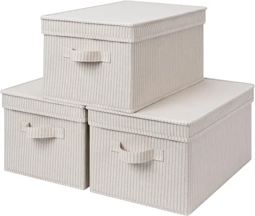 Miniatura 17 de StorageWorks Contenedores de almacenamiento de tela con tapas, contenedores de almacenamiento decorativos con asas de poliuretano, cestas