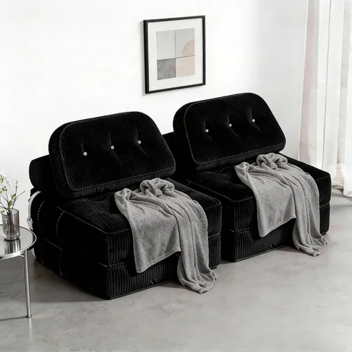 Miniatura 14 de Sofá cama plegable, futón de franela con almohada y manta, silla convertible para sala de estar y dormitorio, color blanco