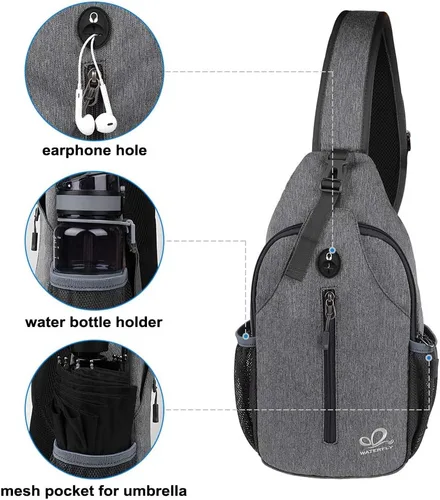 Miniatura 148 de WATERFLY Bolsa pequeña de senderismo: mochila cruzada para el pecho, mochila para hombres y mujeres con correa de hombro agradable a la piel