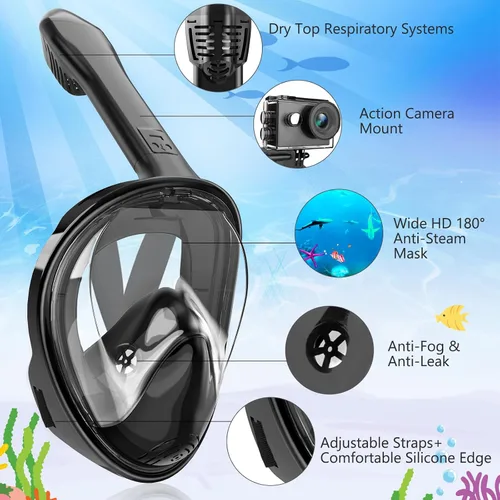 Miniatura 2 de Kids Snorkel Mask Full Face, Snorkeling Gear for Kids with Camera Mount, 180 Degree Panoramic View Snorkeling Set Anti-Fog Anti-Leak