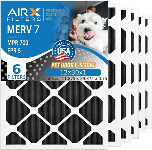 AIRx Filters WICKED CLEAN AIR - Filtro de aire de carbono de 12 x 30 x 1 pulgadas, eliminador de olores MERV 8 AC HVAC, filtros de horno, paquete de