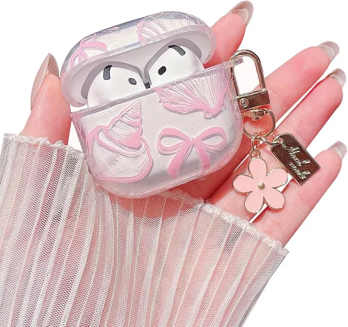Miniatura 9 de MINSCOSE Compatible con AirPods Pro de 2ª/1ª generación, bonito diseño de patrón de conchas y estrellas de mar con llavero, funda protectora de TPU